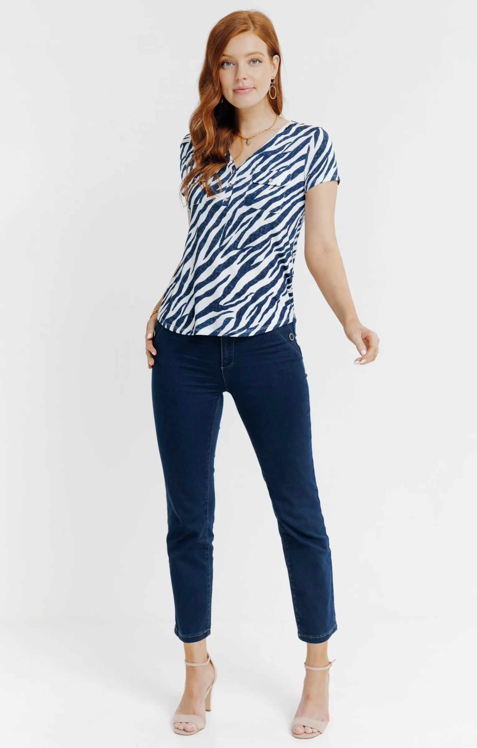 Tee-shirts<Armand Thiery Tee-shirt imprimé col mao - Bleu