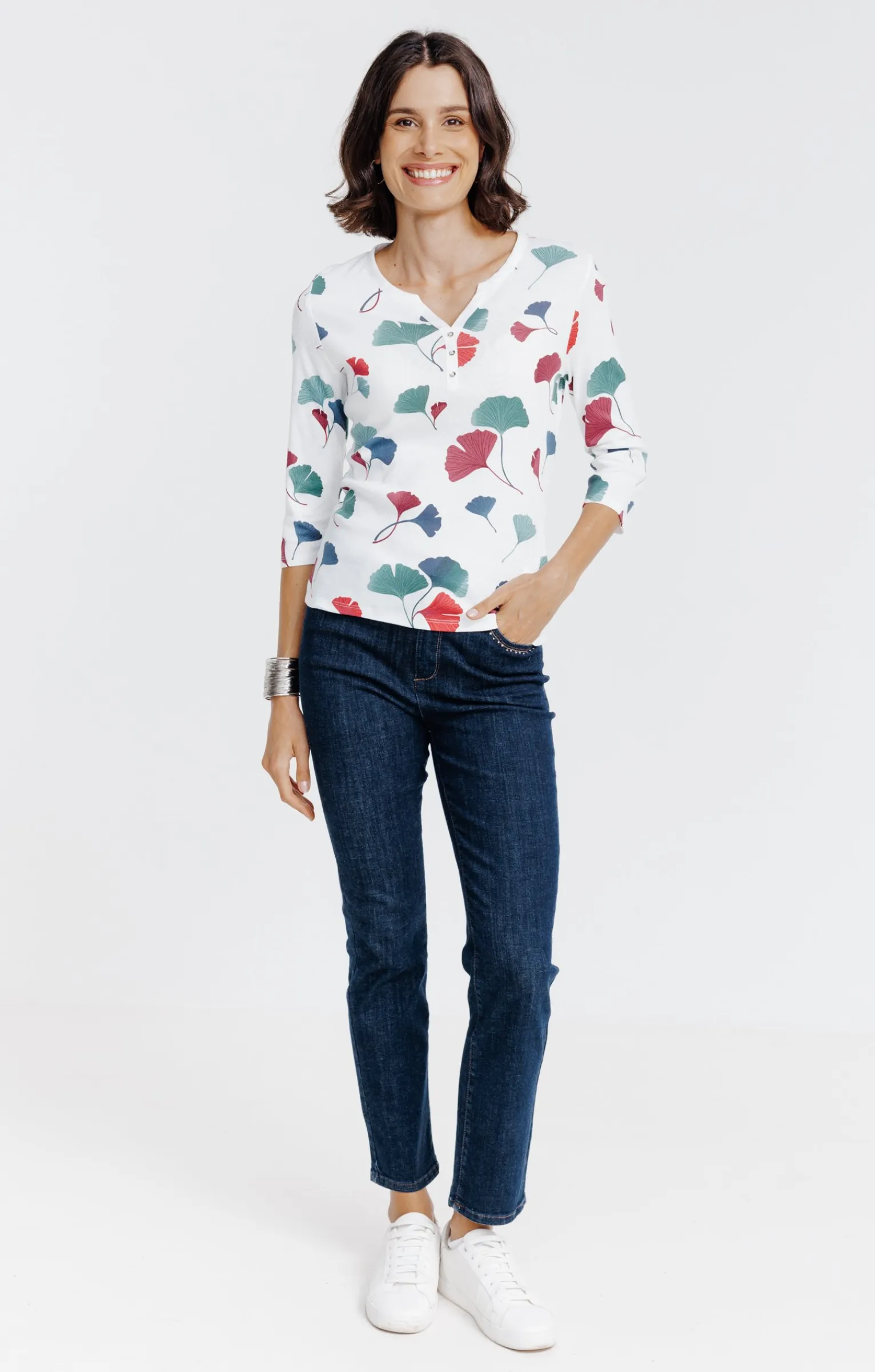 Tee-shirts<Armand Thiery Tee-shirt imprimé floral col rond patte - Écru