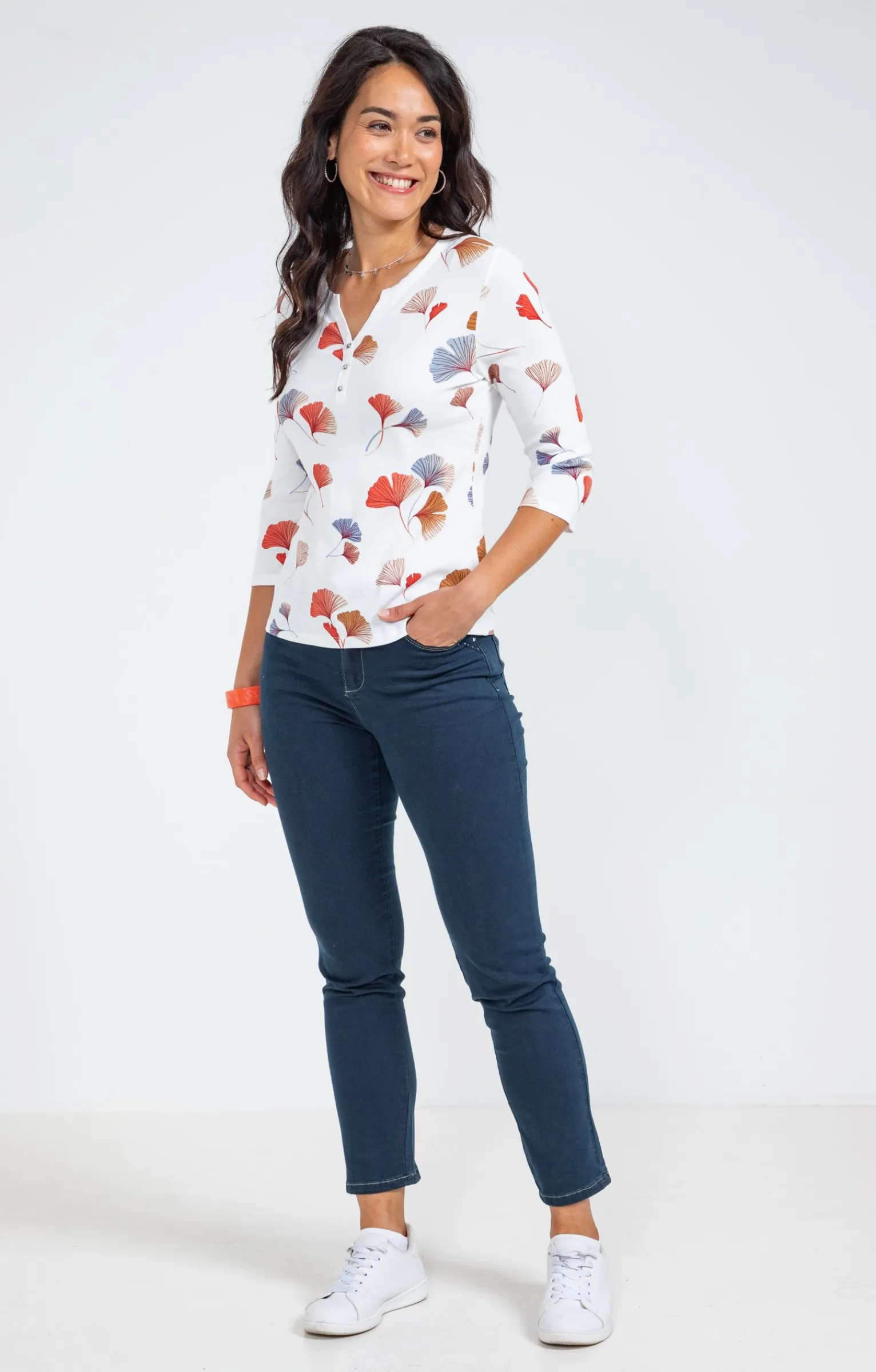 Tee-shirts<Armand Thiery Tee-shirt imprimé floral col rond patte - Melon