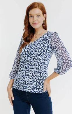 Tee-shirts<Armand Thiery Tee-shirt mix matière imprimé fleurs - Bleu