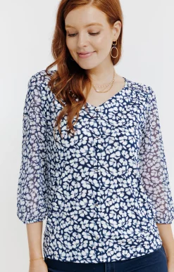 Tee-shirts<Armand Thiery Tee-shirt mix matière imprimé fleurs - Bleu