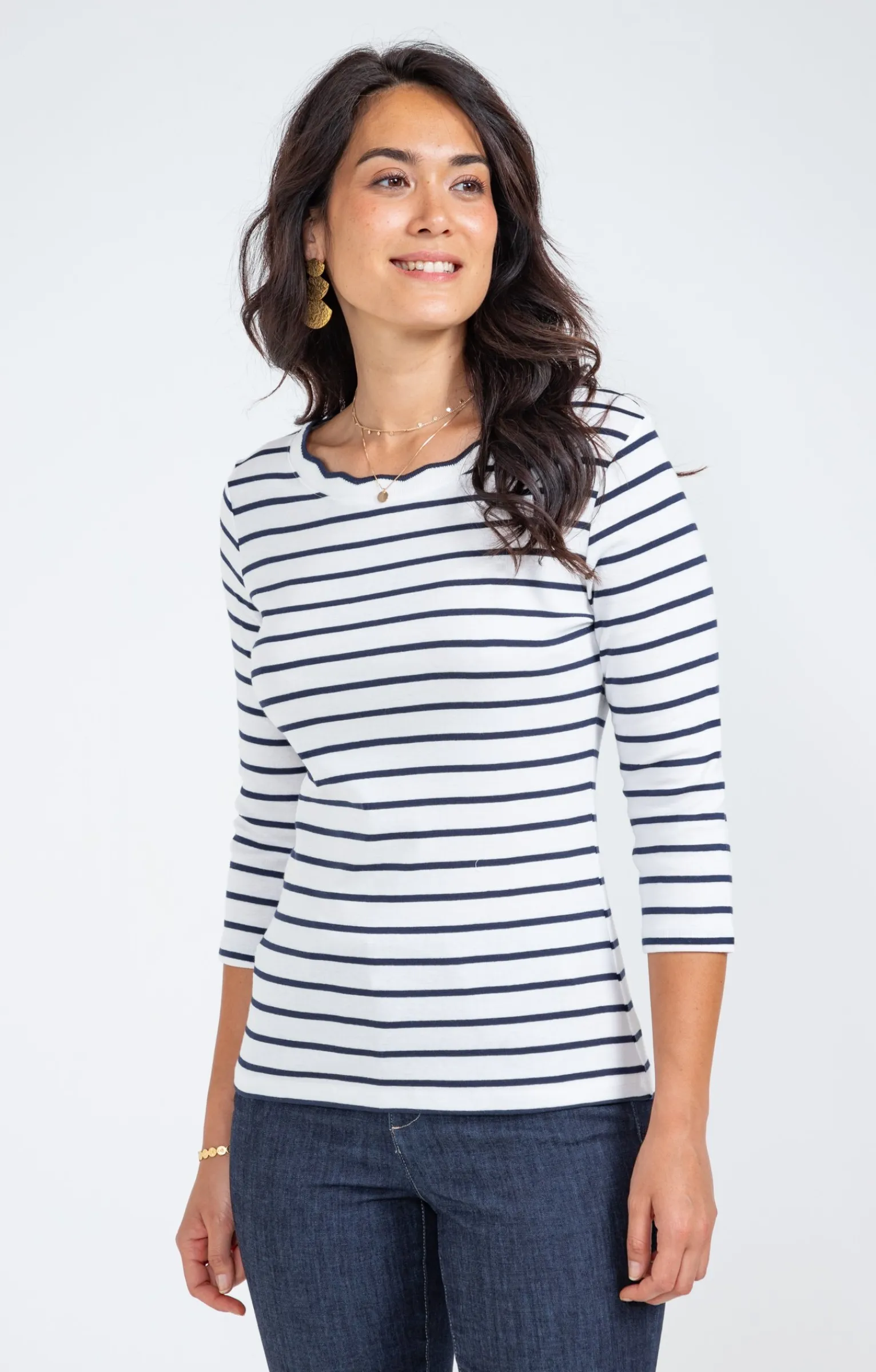 Tee-shirts<Armand Thiery Tee-shirt rayures col bateau festonné - Marine