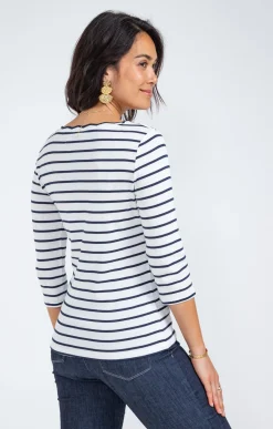 Tee-shirts<Armand Thiery Tee-shirt rayures col bateau festonné - Marine