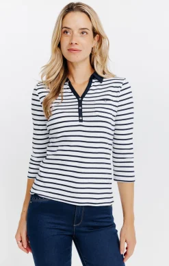Tee-shirts<Armand Thiery Tee-shirt rayures col chemise - Marine