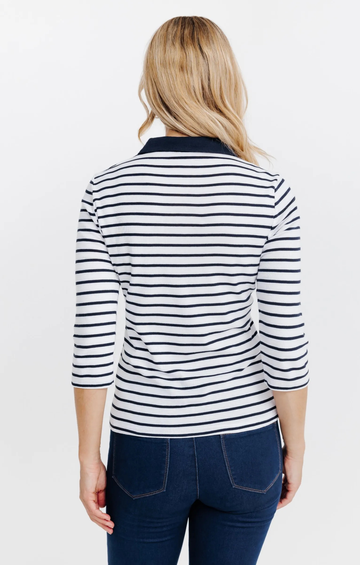 Tee-shirts<Armand Thiery Tee-shirt rayures col chemise - Marine