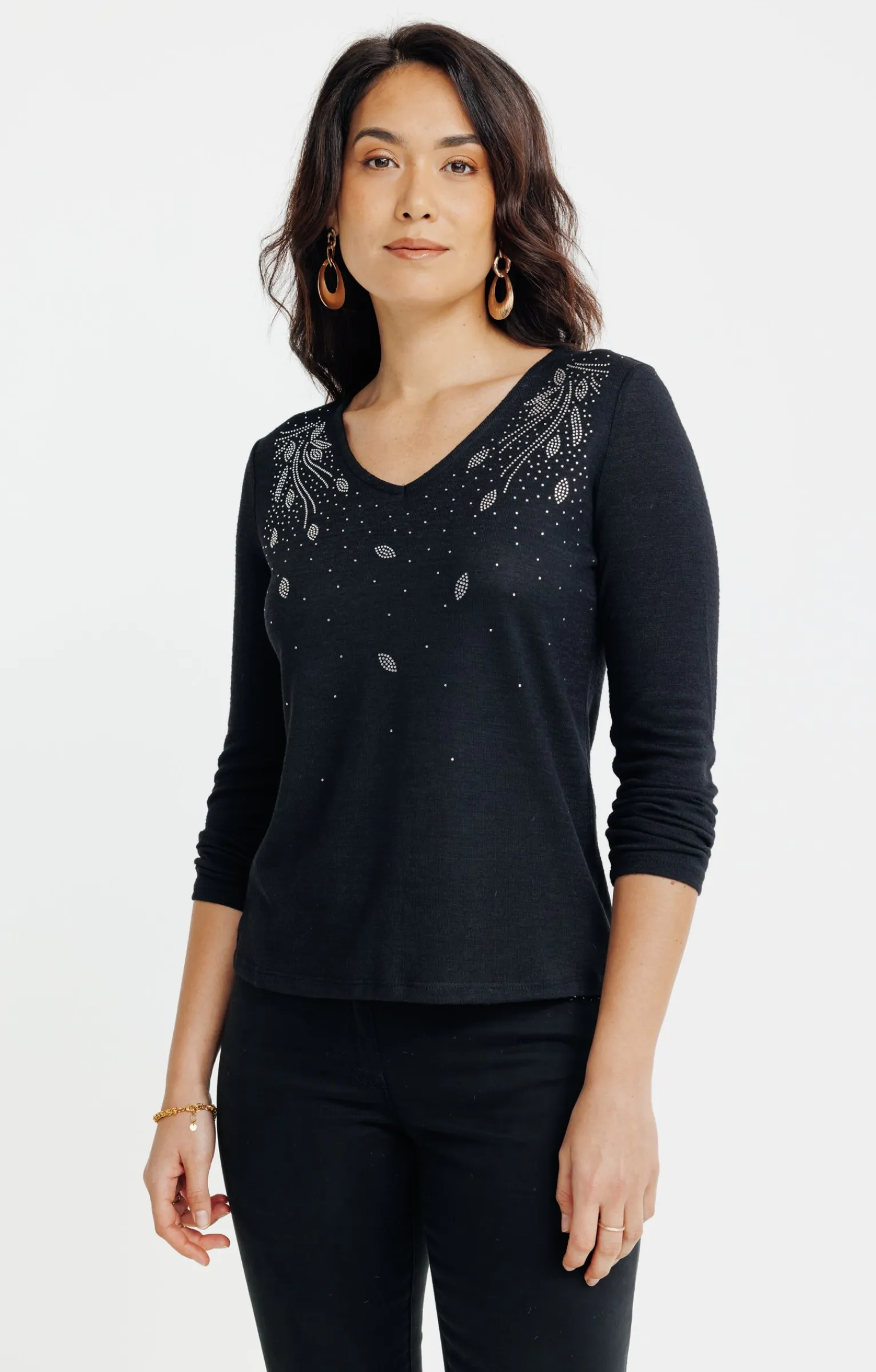 Tee-shirts<Armand Thiery Tee-shirt strass col V - Noir