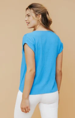 Tee-shirts<Armand Thiery Tee-shirt été col V avec pli - Turquoisefoncé