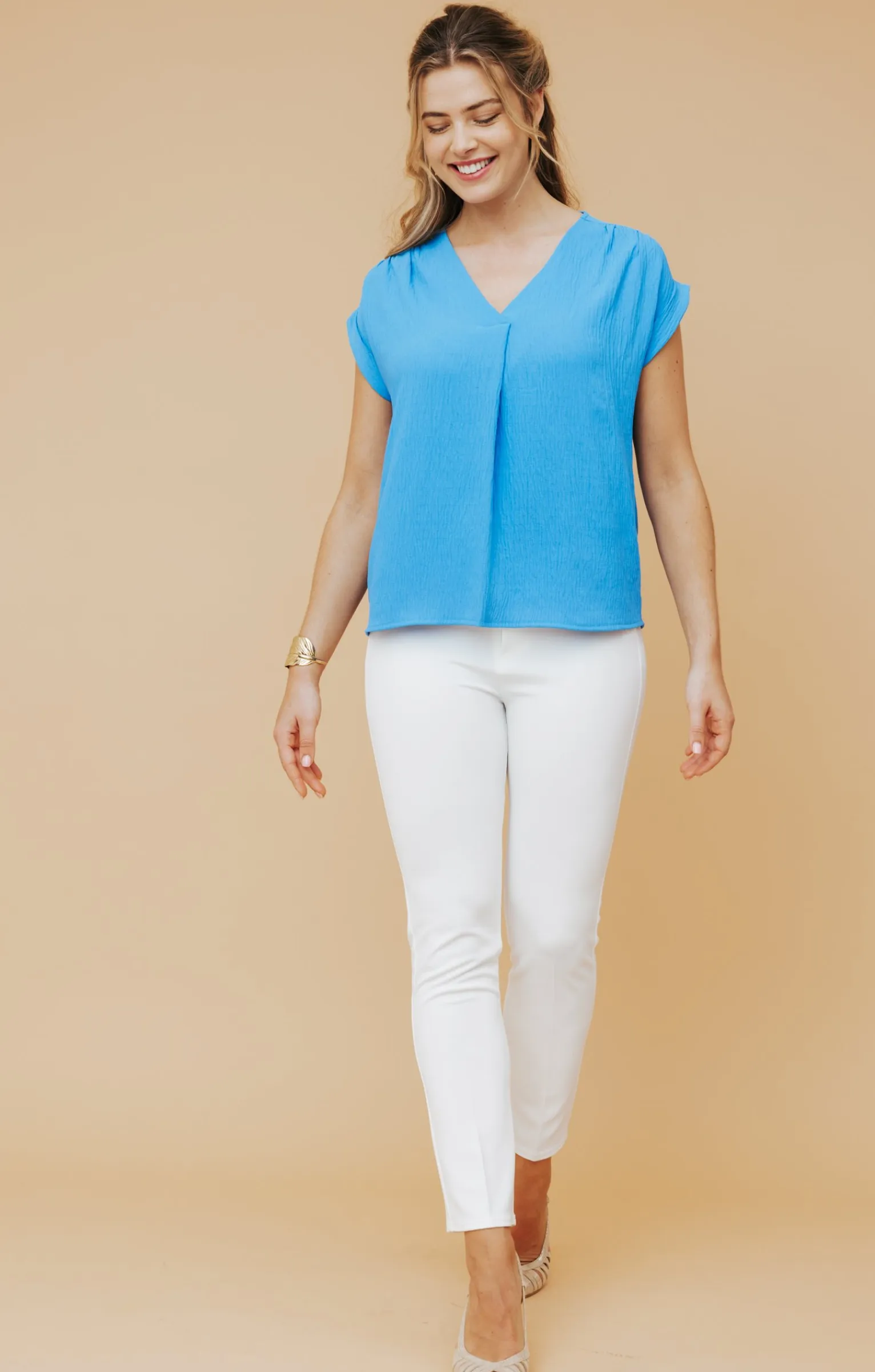 Tee-shirts<Armand Thiery Tee-shirt été col V avec pli - Turquoisefoncé
