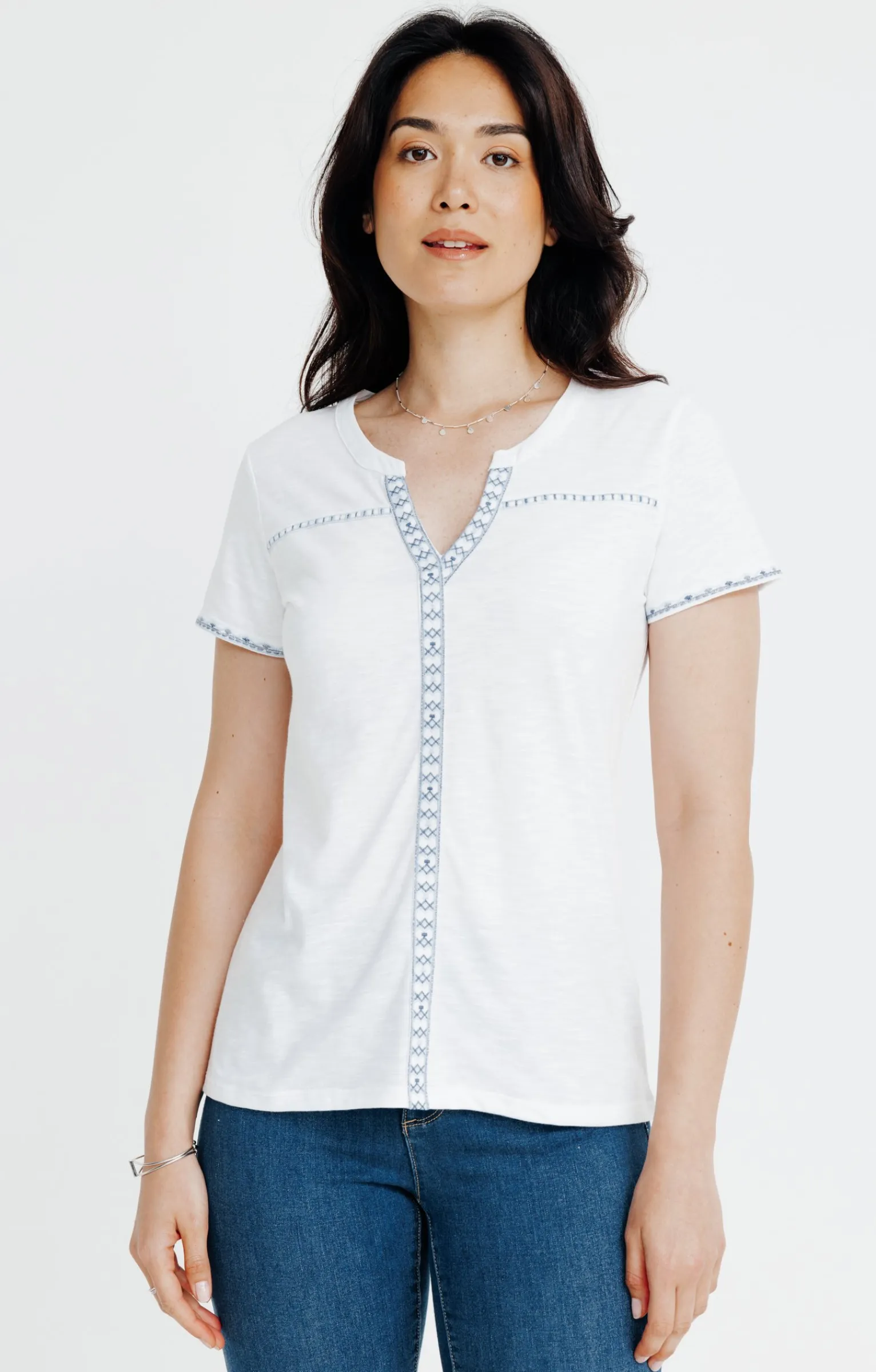 Tee-shirts<Armand Thiery Tee-shirt été manches courtes broderie - Blanc