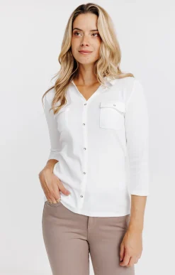 Tee-shirts<Armand Thiery Tee-shirt uni col chemise - Écru