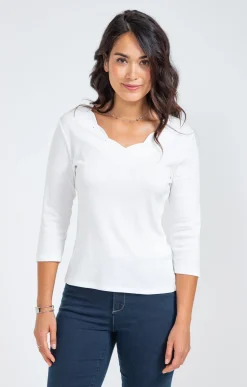 Tee-shirts<Armand Thiery Tee-shirt uni col V festons - Écru