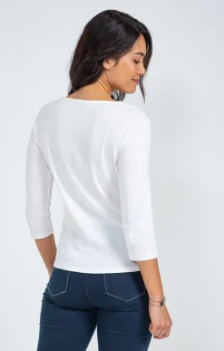 Tee-shirts<Armand Thiery Tee-shirt uni col V festons - Écru