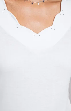Tee-shirts<Armand Thiery Tee-shirt uni col V festons - Écru