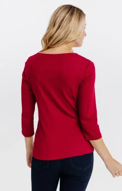Tee-shirts<Armand Thiery Tee-shirt uni col V festons - Bordeaux
