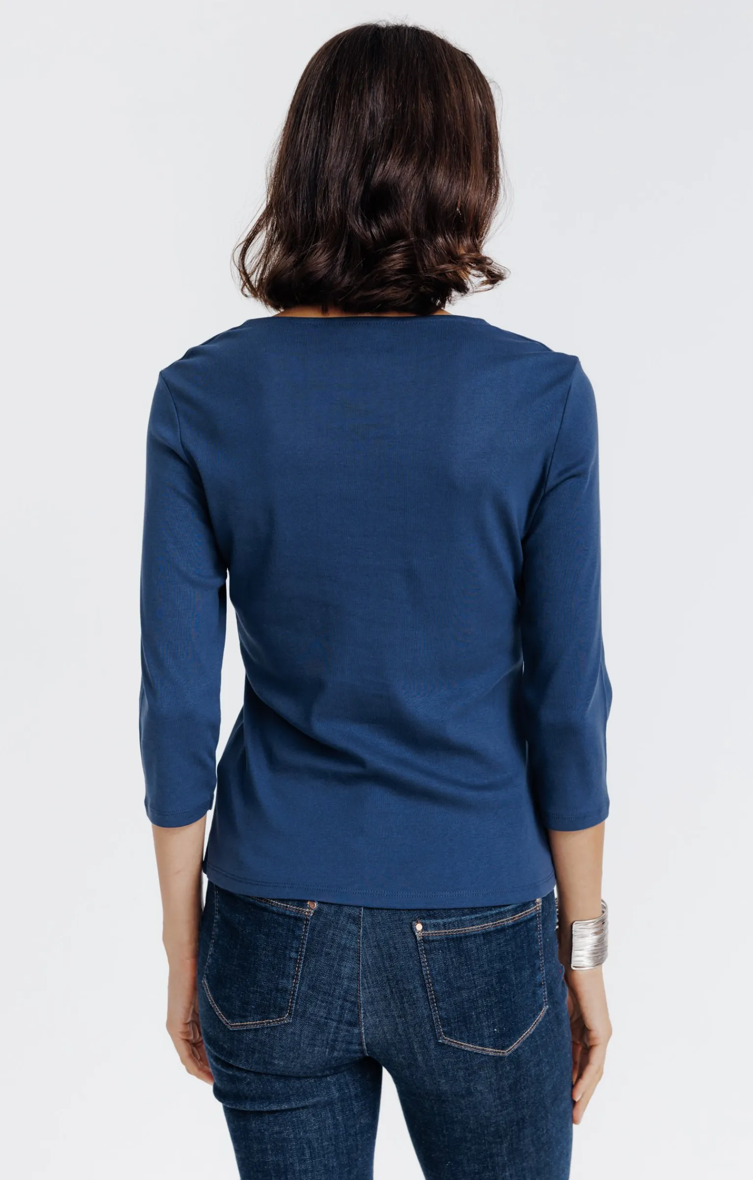 Tee-shirts<Armand Thiery Tee-shirt uni col V festons - Bleu