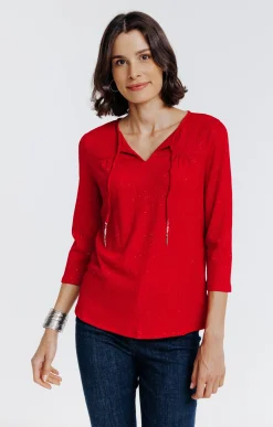 Tee-shirts<Armand Thiery Tee-shirt uni manches 3/4 - Rouge