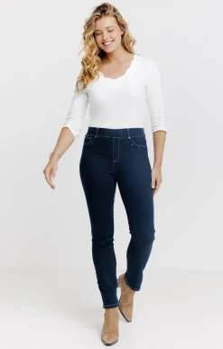 Pantalons<Armand Thiery Tregging en denim surteint détail strass - Bleu