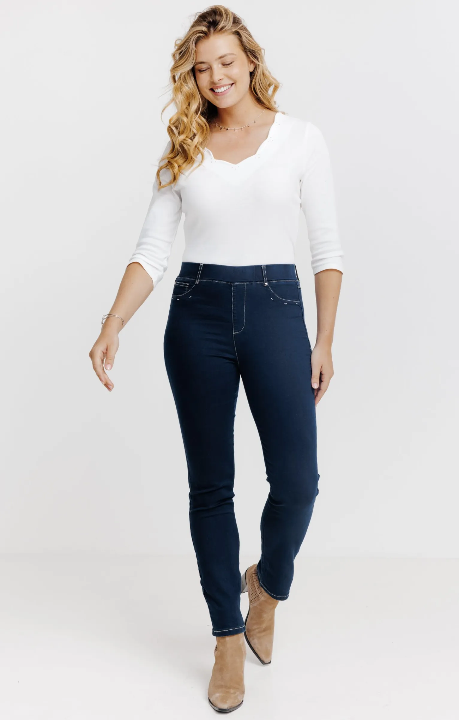 Pantalons<Armand Thiery Tregging en denim surteint détail strass - Bleu