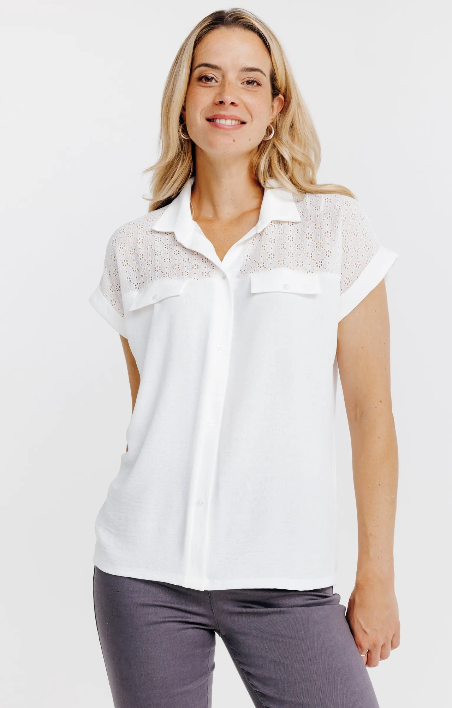 Tee-shirts<Armand Thiery T-SHIRT COL CHEMISE MIX MATIERE - Écru