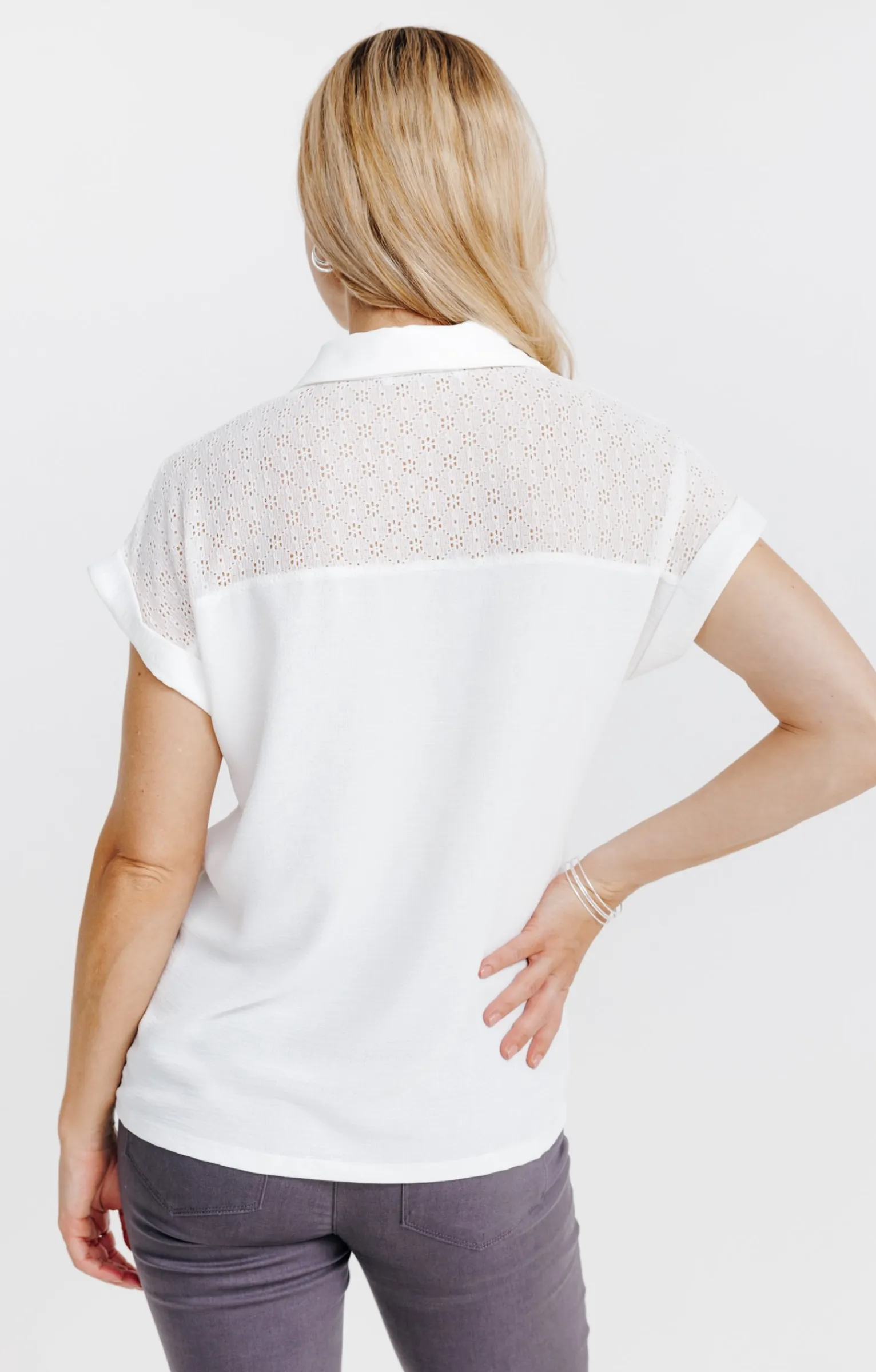 Tee-shirts<Armand Thiery T-SHIRT COL CHEMISE MIX MATIERE - Écru