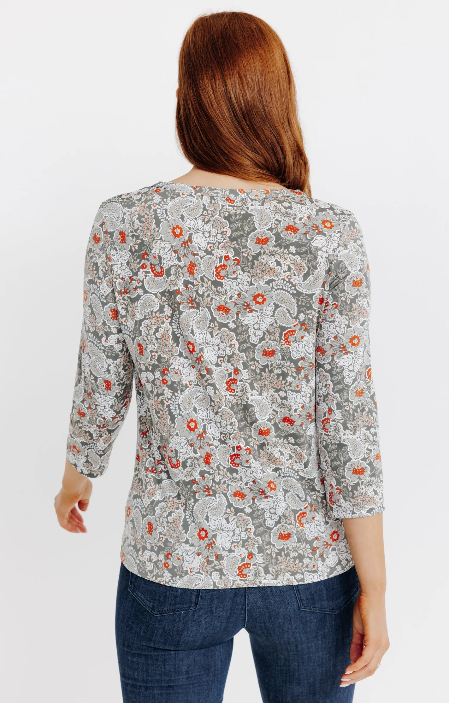 Tee-shirts<Armand Thiery T-SHIRT COL MAO IMPRIME FLEURI - Kakiclair