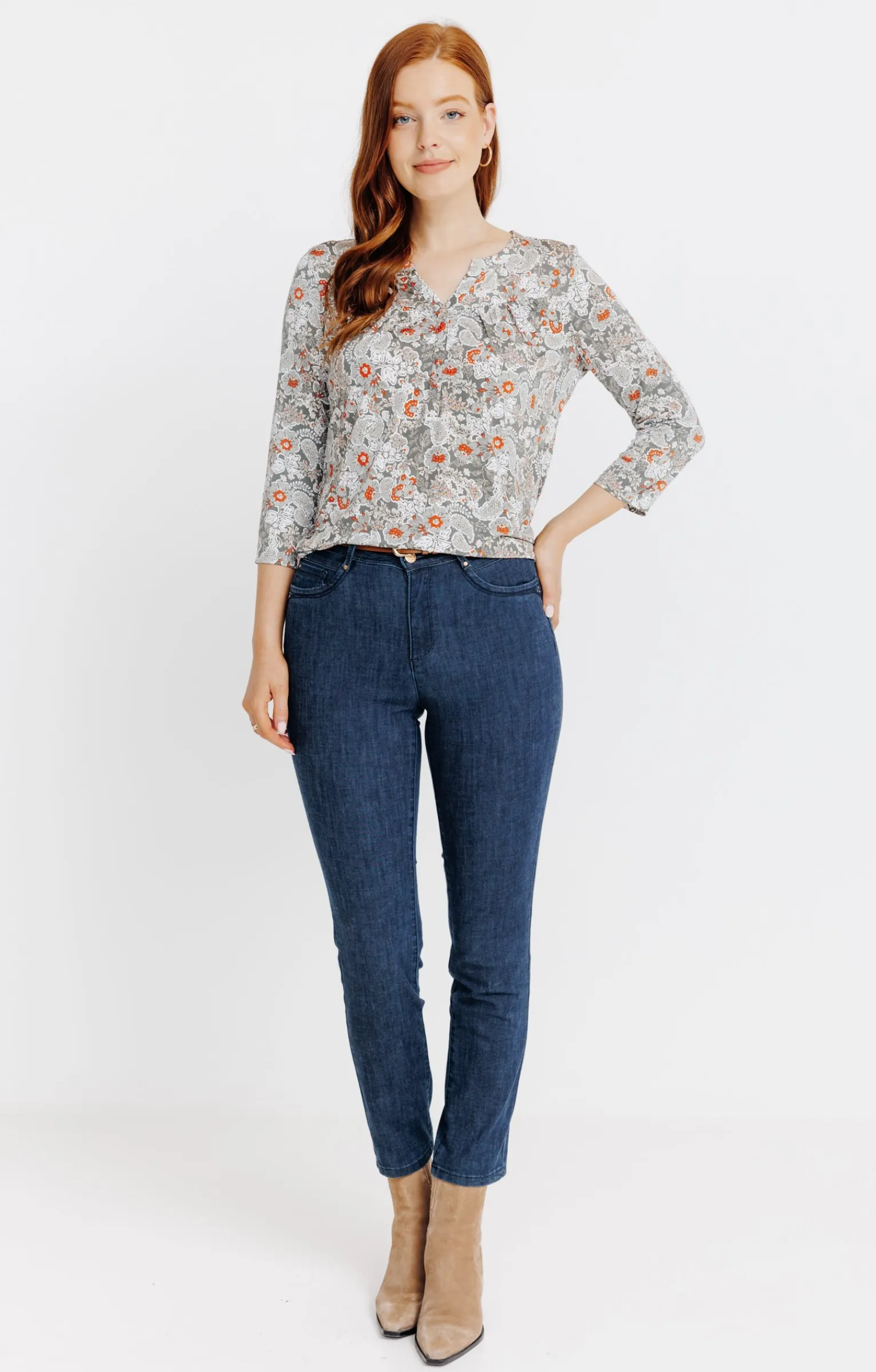 Tee-shirts<Armand Thiery T-SHIRT COL MAO IMPRIME FLEURI - Kakiclair