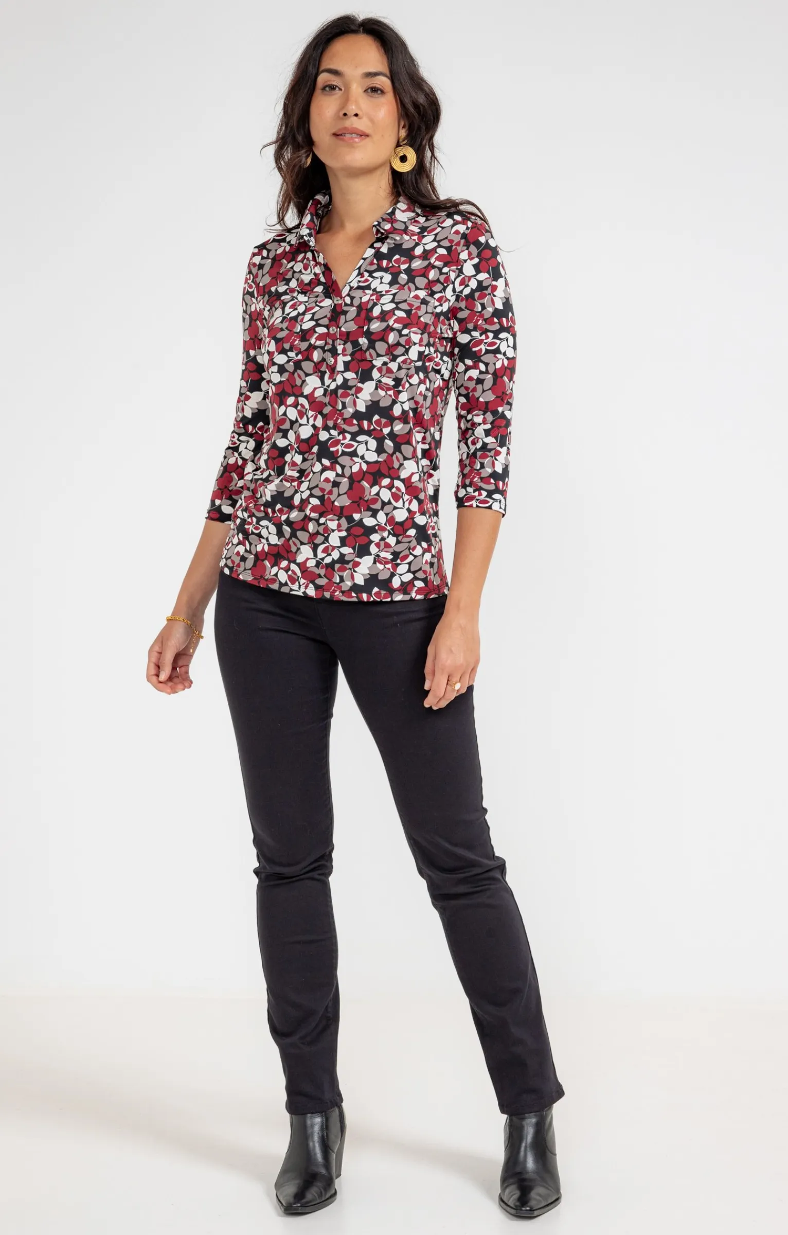 Tee-shirts<Armand Thiery T-SHIRT COL POLO IMPRIME FEUILLAGE - Noir