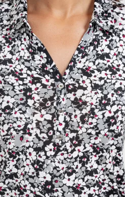 Tee-shirts<Armand Thiery T-SHIRT COL POLO IMPRIME FLEURI - Noir