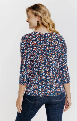 Tee-shirts<Armand Thiery T-SHIRT COL V IMPRIME FLEURI - Bleu