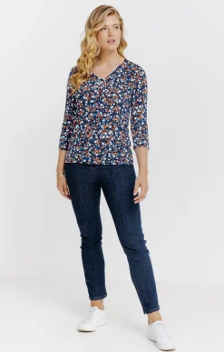 Tee-shirts<Armand Thiery T-SHIRT COL V IMPRIME FLEURI - Bleu