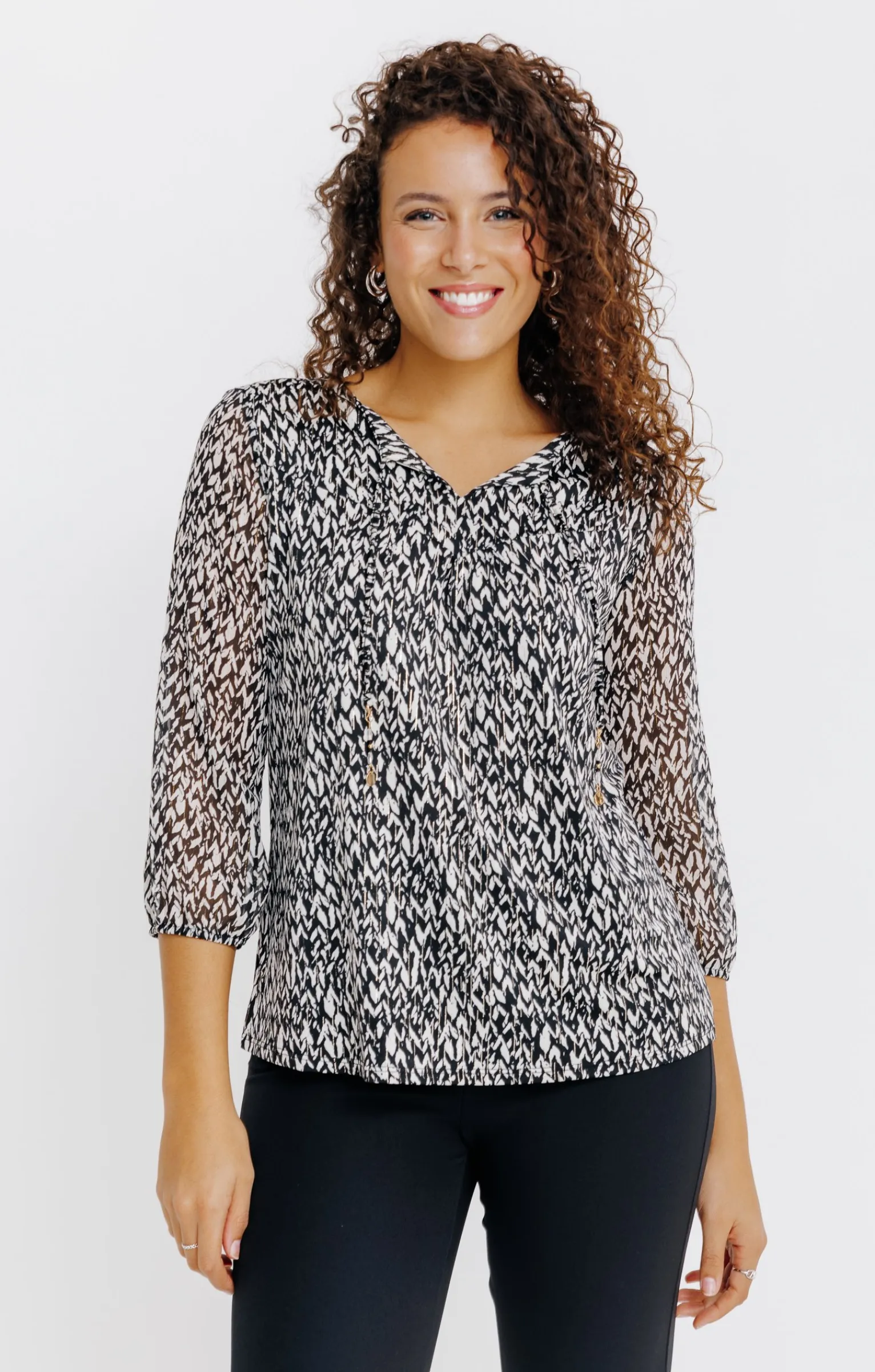 Tee-shirts<Armand Thiery T-SHIRT COL V MANCHES 3/4 - Noir