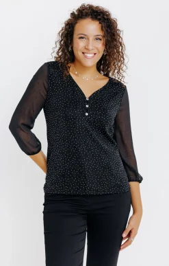 Tee-shirts<Armand Thiery T-SHIRT FETE COL V MANCHES 3/4 - Noir