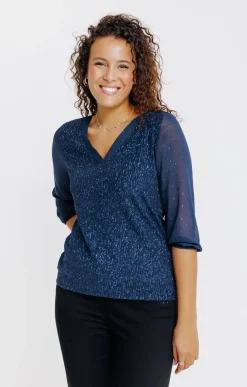 Tee-shirts<Armand Thiery T-SHIRT FETE COL V MANCHES 3/4 - Bleu