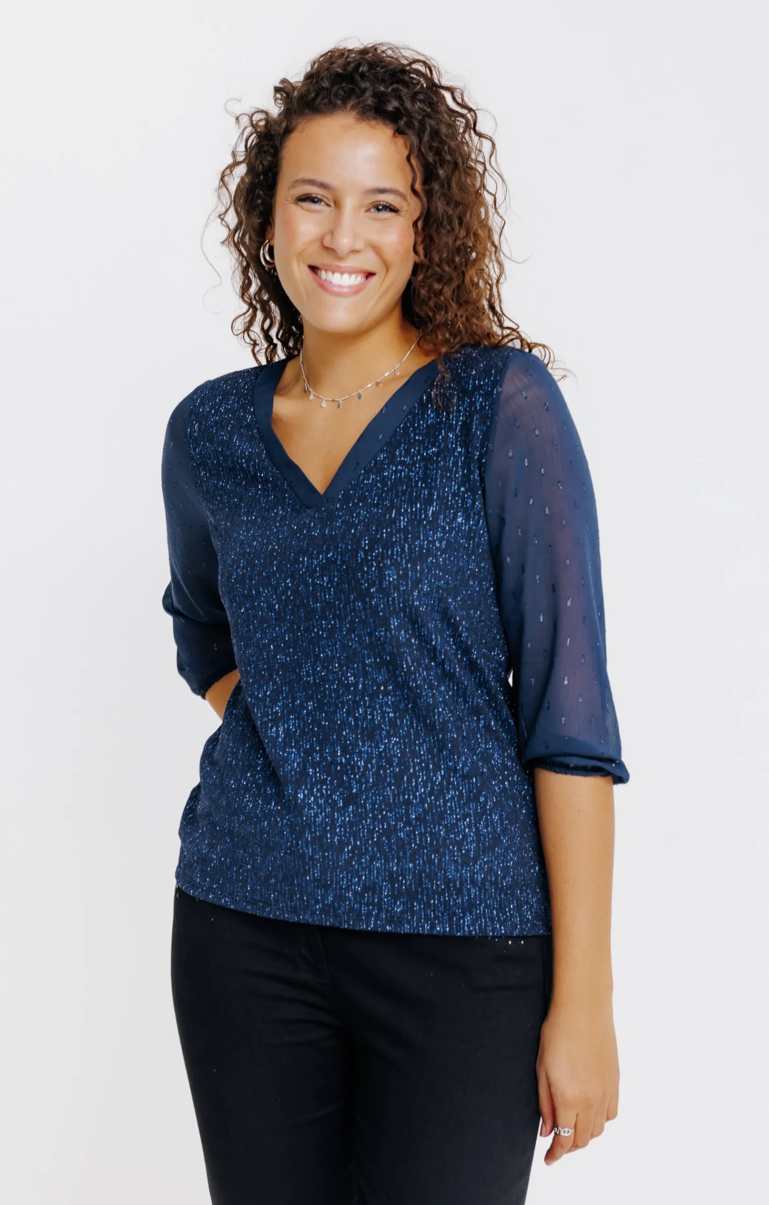 Tee-shirts<Armand Thiery T-SHIRT FETE COL V MANCHES 3/4 - Bleu