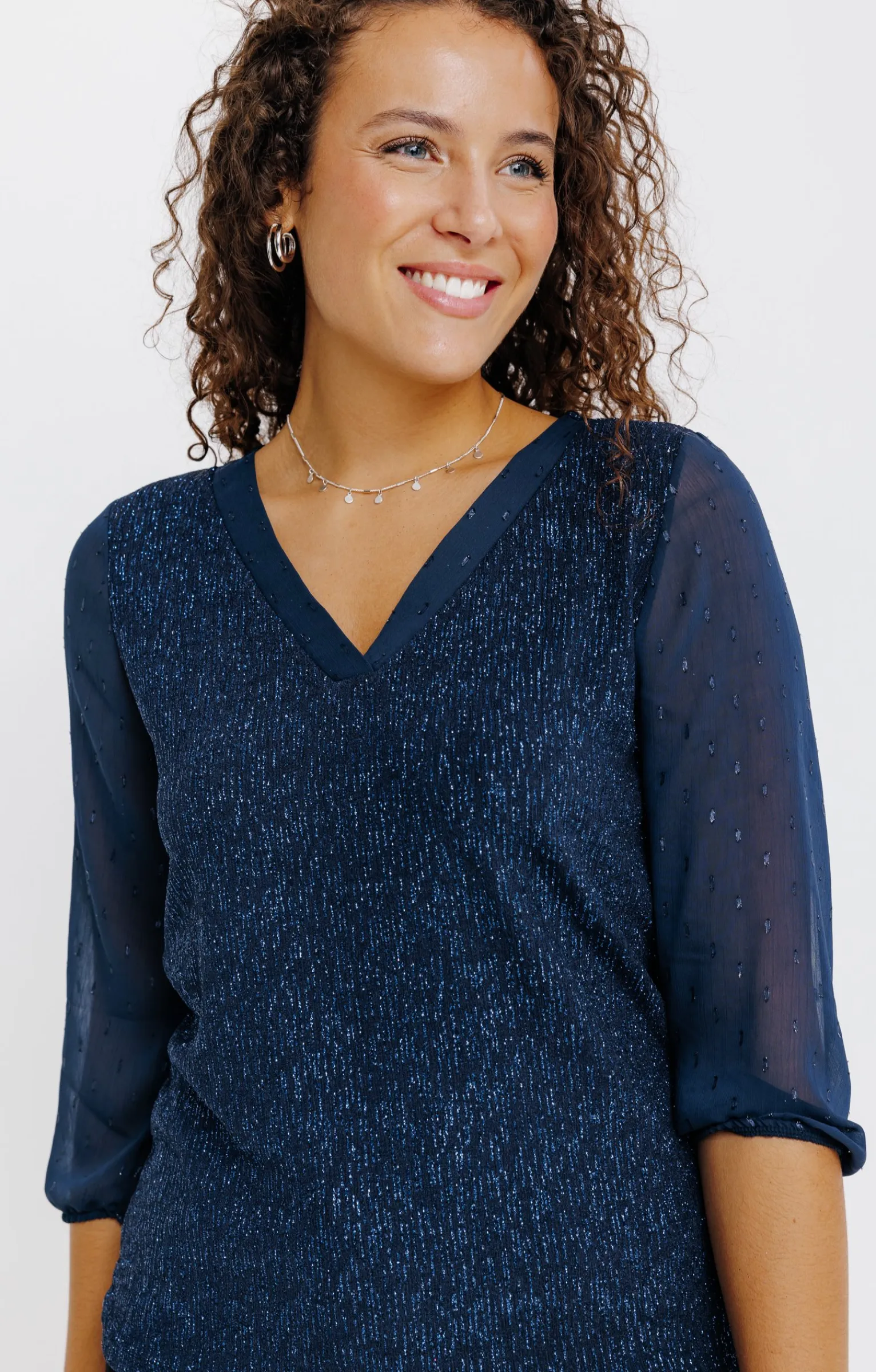 Tee-shirts<Armand Thiery T-SHIRT FETE COL V MANCHES 3/4 - Bleu