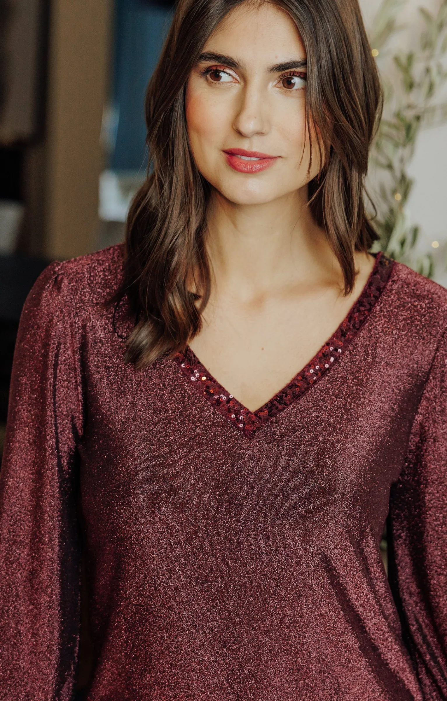 Tee-shirts<Armand Thiery T-SHIRT FÊTES COL V SEEQUINS - Fuchsia
