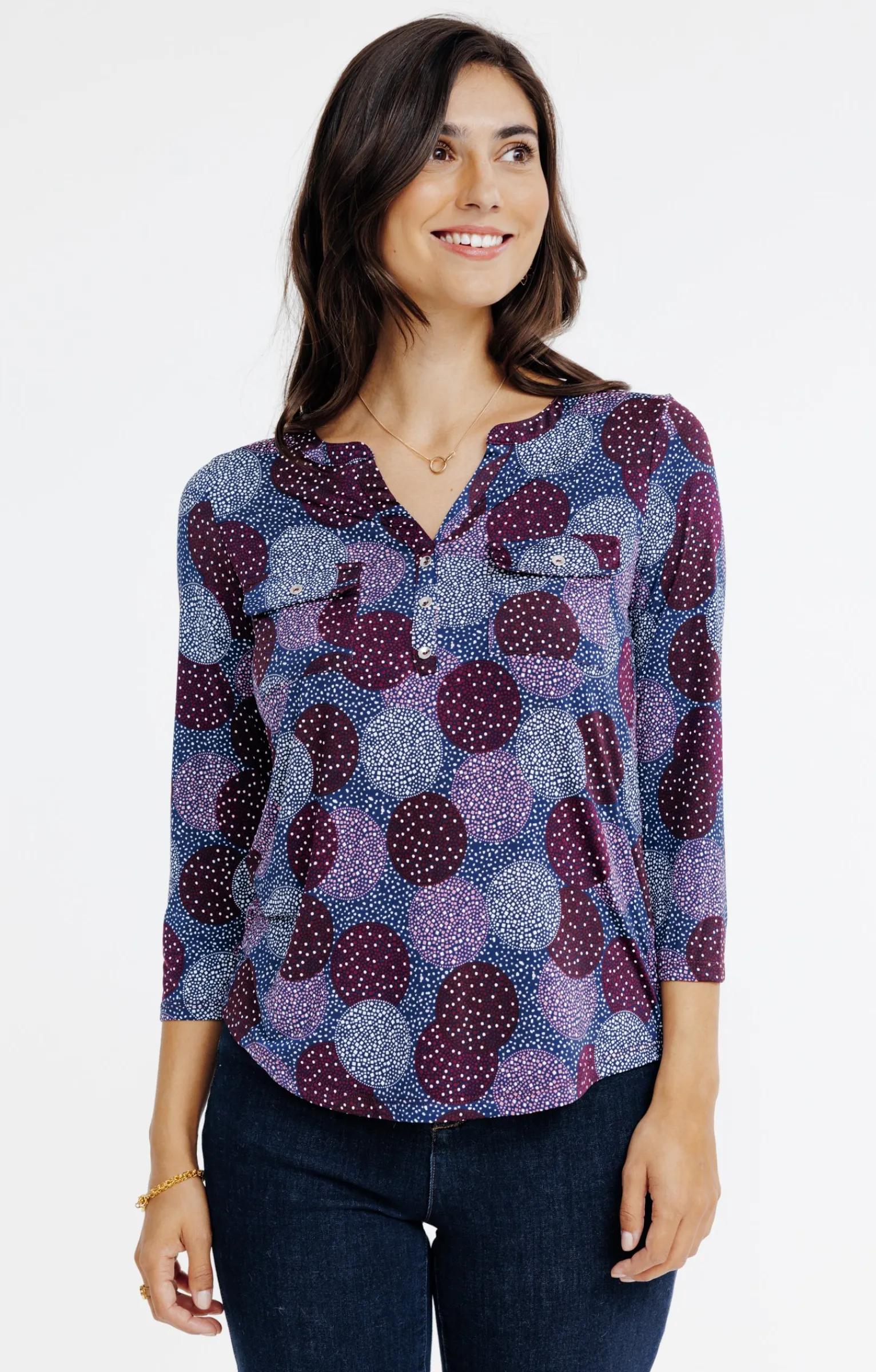 Tee-shirts<Armand Thiery T-SHIRT IMPRIME COL MAO - Bleu