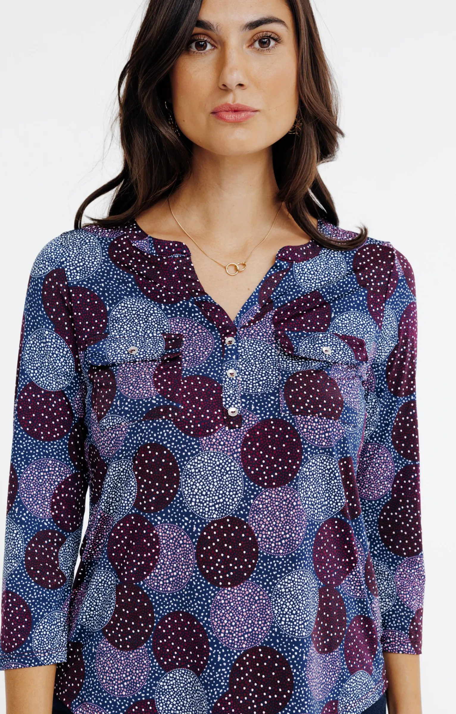 Tee-shirts<Armand Thiery T-SHIRT IMPRIME COL MAO - Bleu