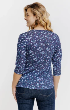 Tee-shirts<Armand Thiery T-SHIRT MAILLE BRILLANTE IMPRIME GEO - Bleu