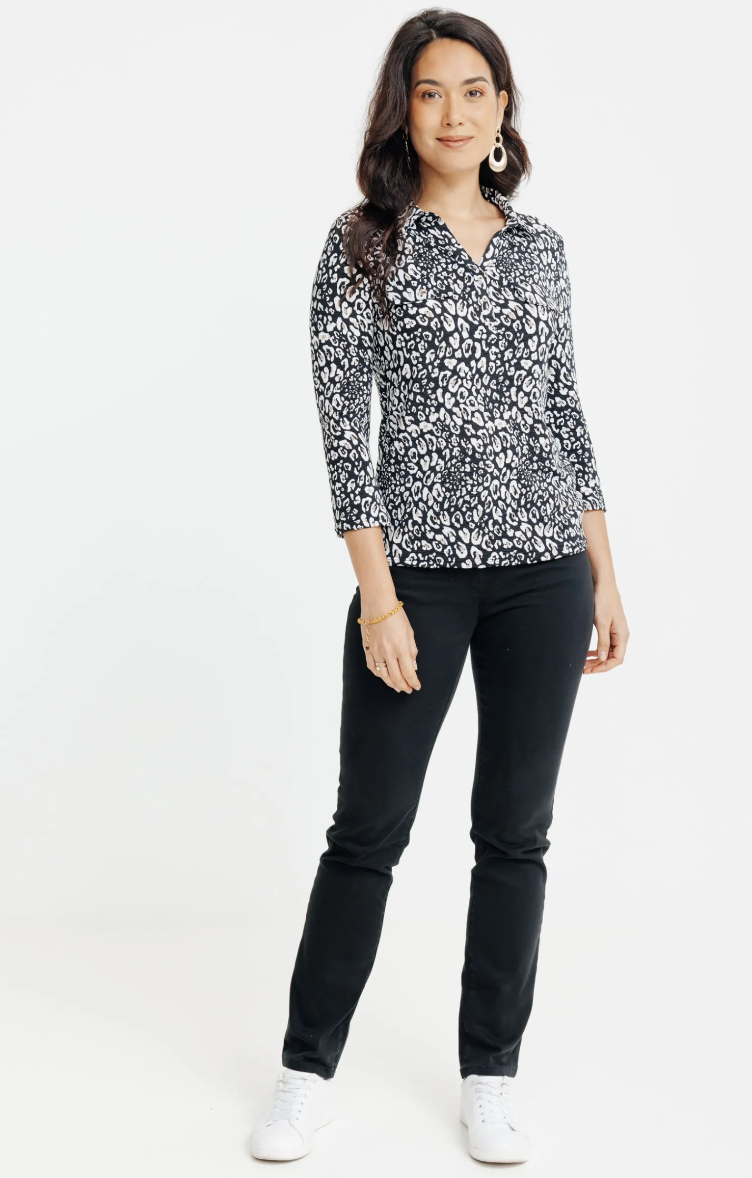 Tee-shirts<Armand Thiery T-SHIRT MANCHES 3/4 MOTIF ANIMAL PLISSE - Noir