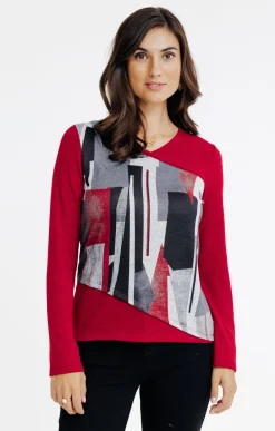 Tee-shirts<Armand Thiery T-SHIRT MANCHES LONGUES COL V - Rouge