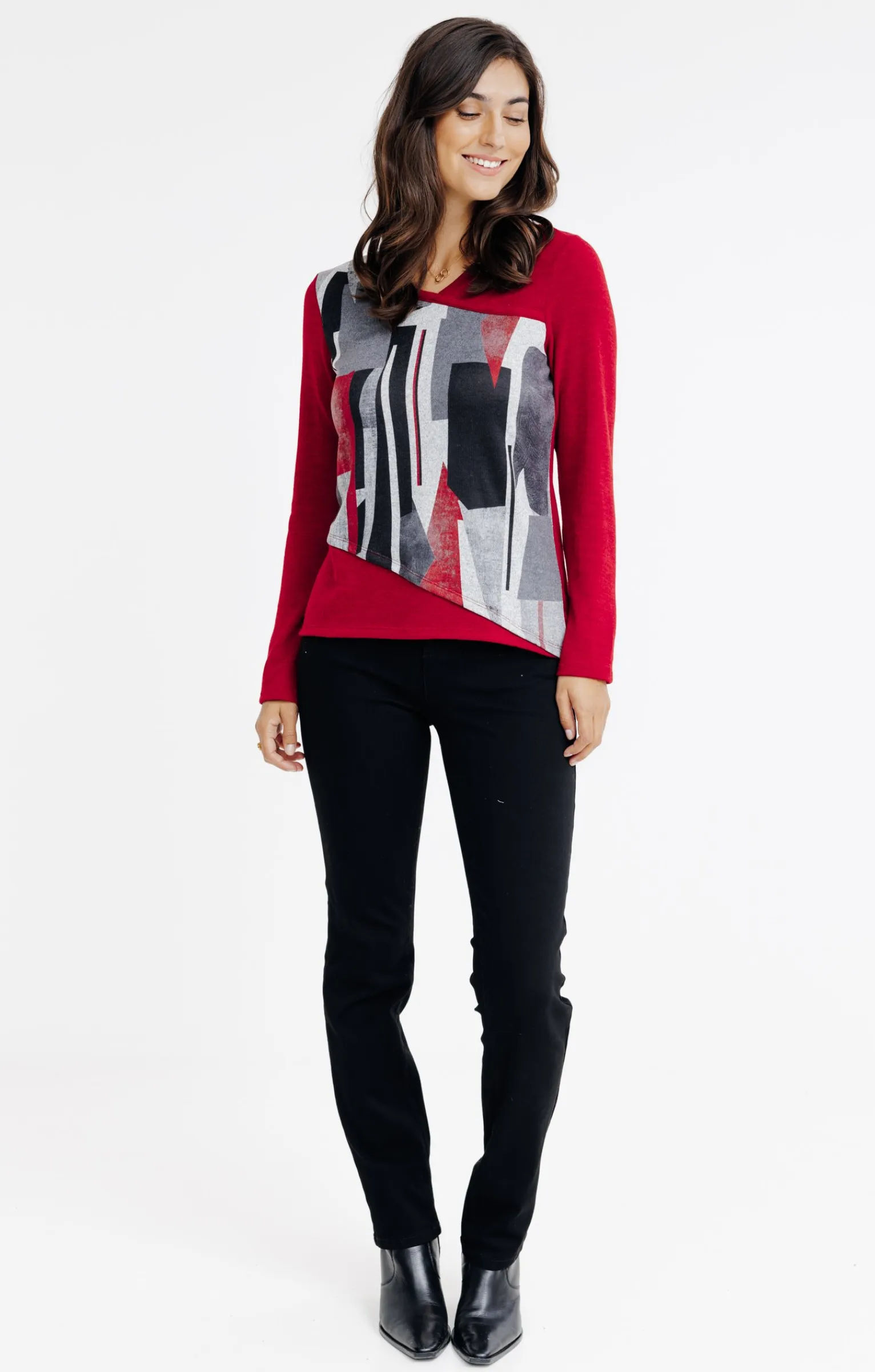 Tee-shirts<Armand Thiery T-SHIRT MANCHES LONGUES COL V - Rouge