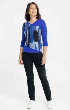 Tee-shirts<Armand Thiery T-SHIRT MANCHES LONGUES COL V - Bleudur