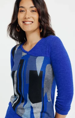Tee-shirts<Armand Thiery T-SHIRT MANCHES LONGUES COL V - Bleudur