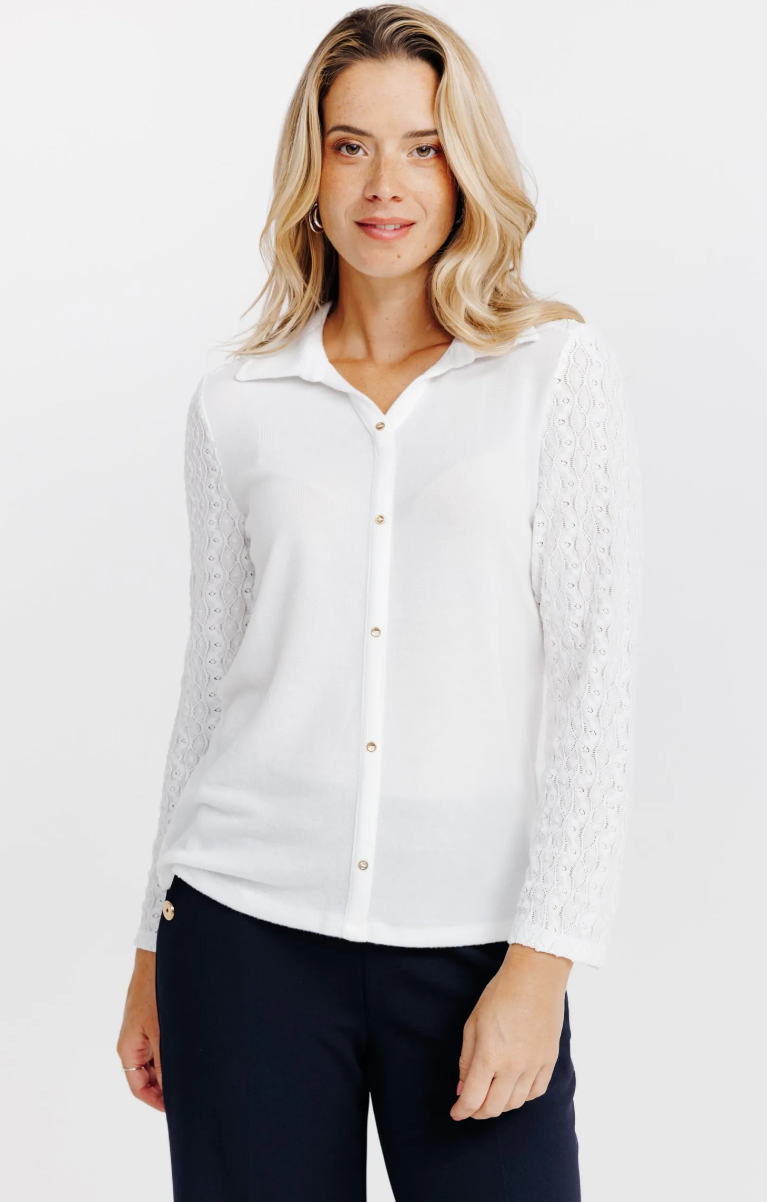 Tee-shirts<Armand Thiery T-SHIRT MANCHES LONGUES DENTELLE - Écru