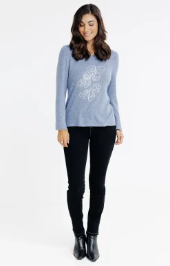 Tee-shirts<Armand Thiery T-SHIRT MANCHES LONGUES SEQUINS - Marine