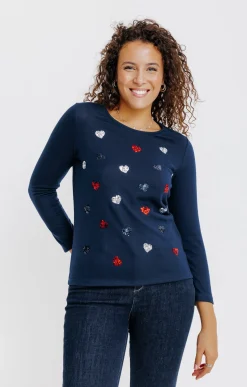 Tee-shirts<Armand Thiery T-SHIRT SEQUINS COL ROND - Marine