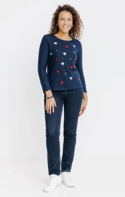 Tee-shirts<Armand Thiery T-SHIRT SEQUINS COL ROND - Marine