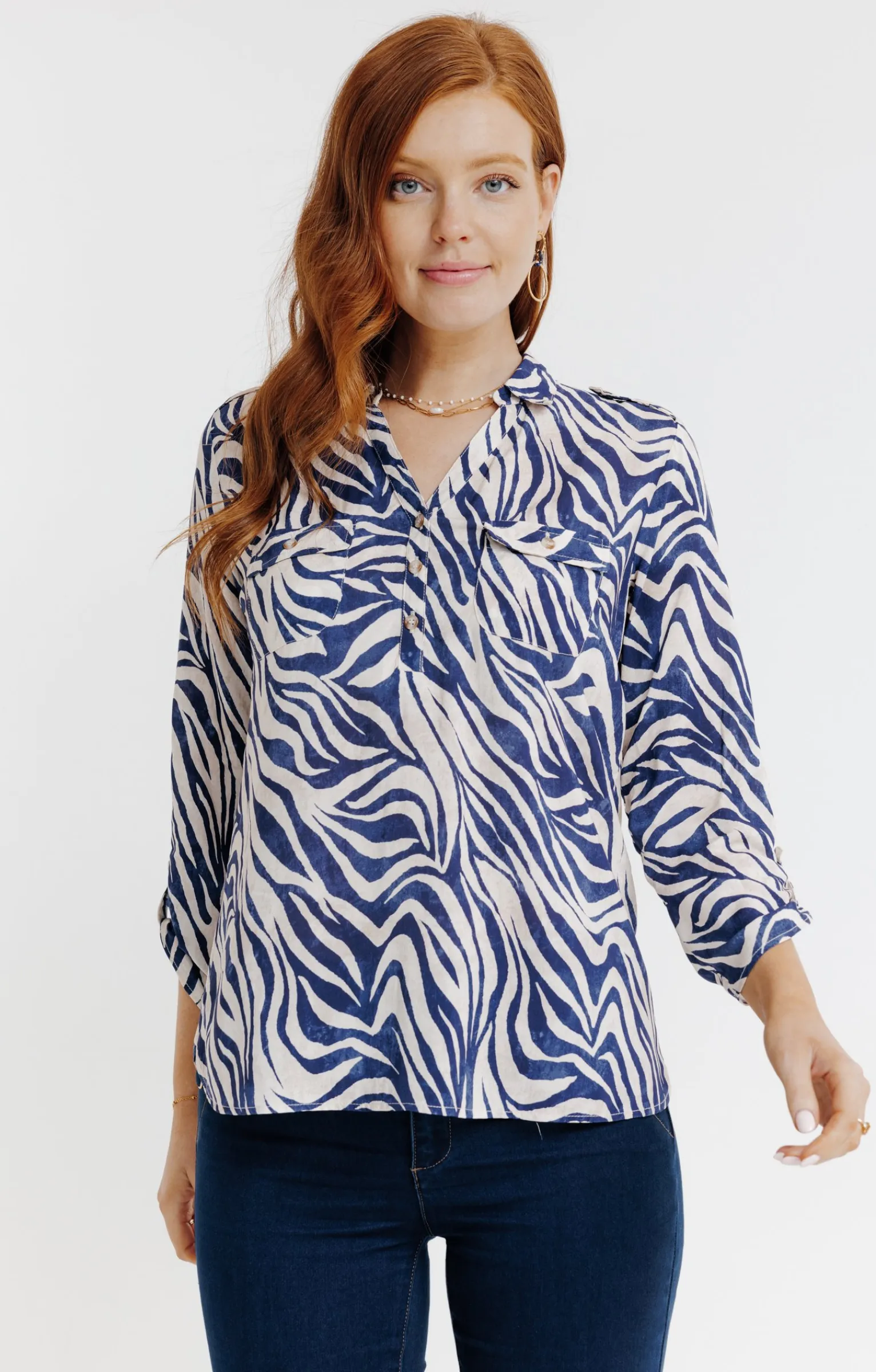 Chemisiers<Armand Thiery Tunique col chemise imprimée zebre - Bleu