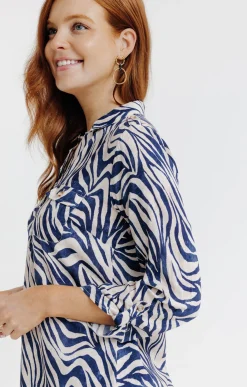 Chemisiers<Armand Thiery Tunique col chemise imprimée zebre - Bleu